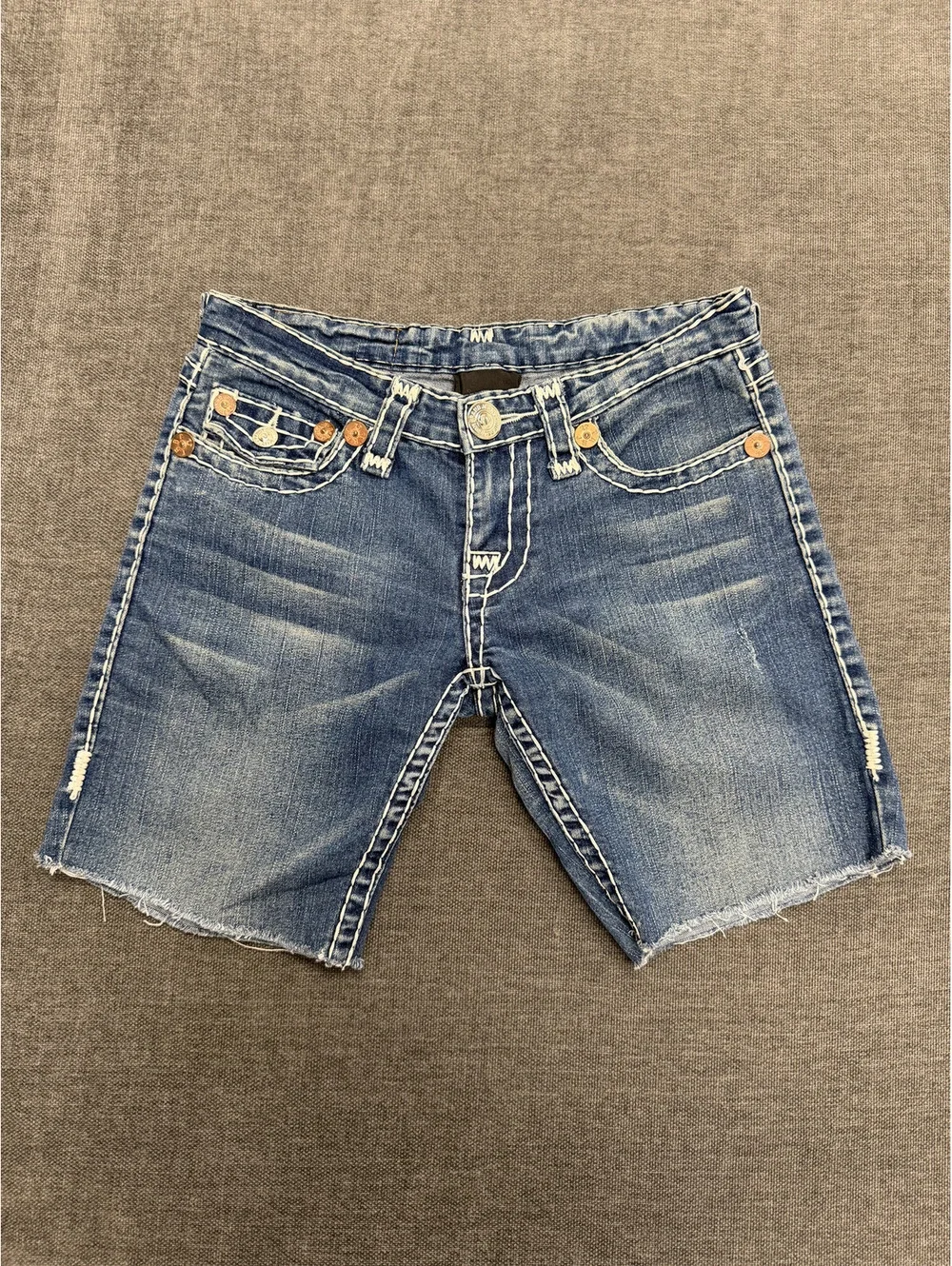 True Religion Denim Shorts Size 28 Blue Distressed Style